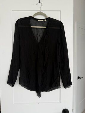 Aritzia Babaton Black Sheer V-Neck Blouse